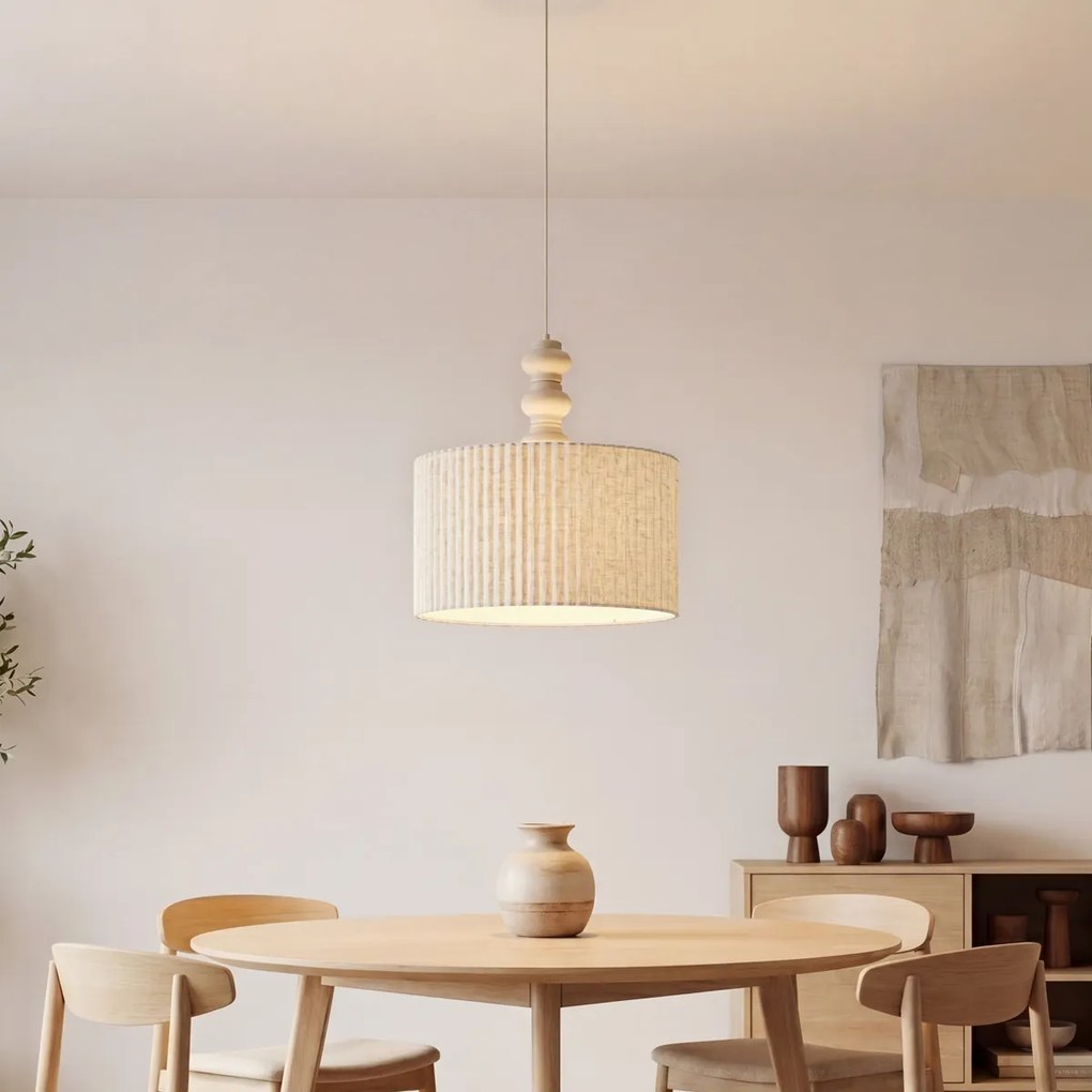 Japandi závesná lampa béžová s ľanovým tienidlom 50cm - Fedde