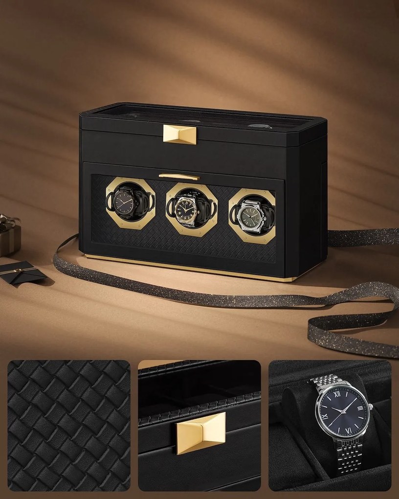 Úložný box na hodinky Leslie I černý