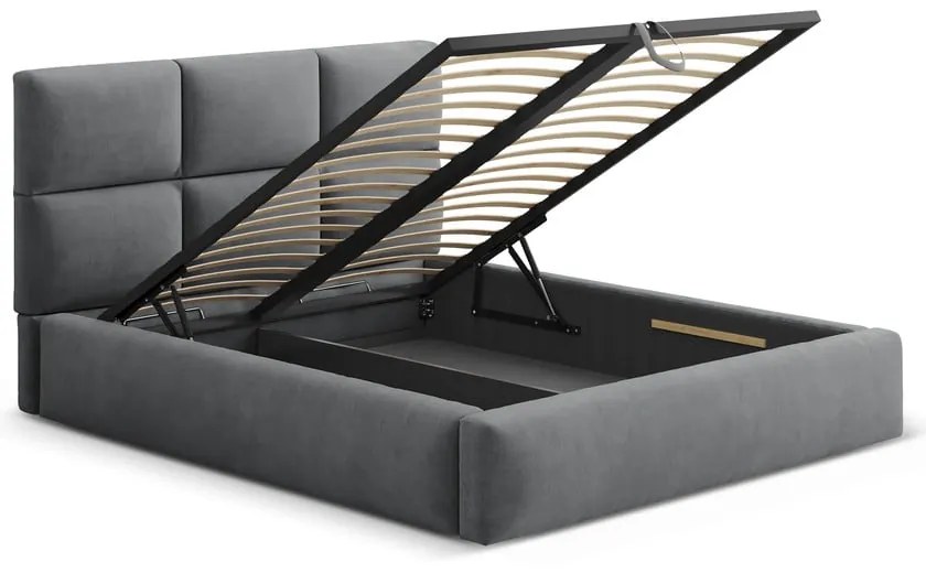 Sivá čalúnená dvojlôžková posteľ s úložným priestorom s roštom 200x200 cm Libera – Windsor &amp; Co Sofas