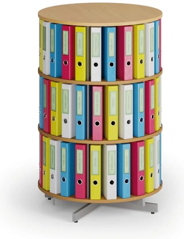 Otočný regál na zakladače, 3 poschodia, buk