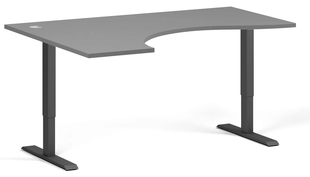 Ergonomický výškovo nastaviteľný stôl, 160x120 cm, 2 motory, L/P, čierna podnož, grafit