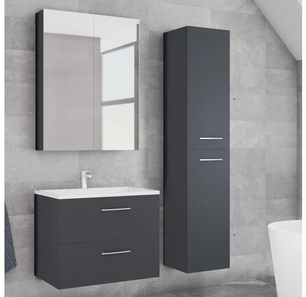 Kúpeľňová skrinka s umývadlom KATE + zrkadlová skrinka + nástenná skrinka, antracit