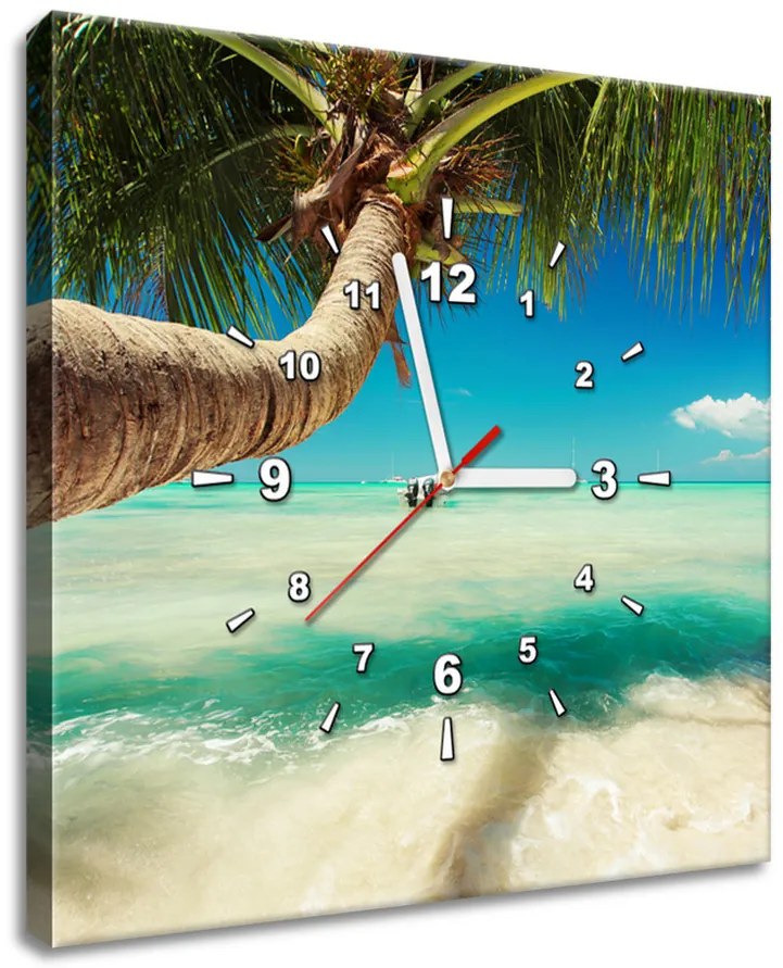 Gario Obraz s hodinami Pekná palma pri Karibskom mori Veľkosť: 40 x 40 cm
