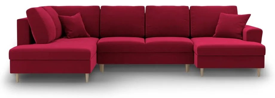 Červená zamatová rozkladacia/s úložným priestorom rohová pohovka (ľavý roh/do "U") Kyoto – Cosmopolitan Design