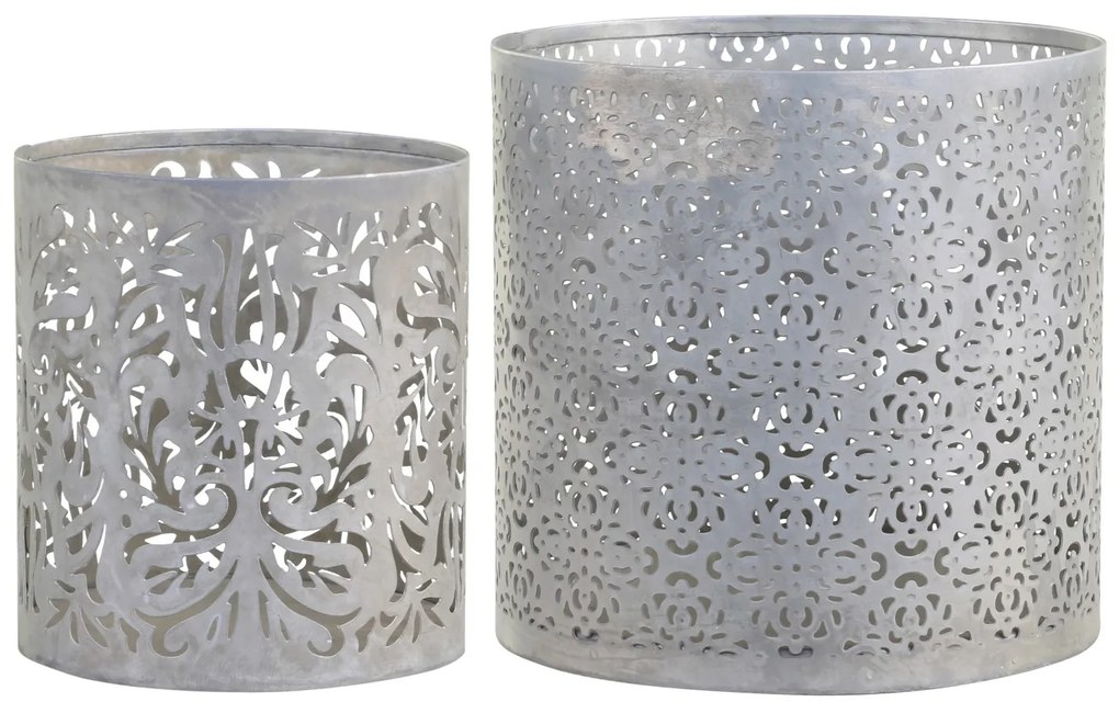 Set 2ks zinkový antik svietnik / lampáš na širokú sviečku - Ø 15*15cm