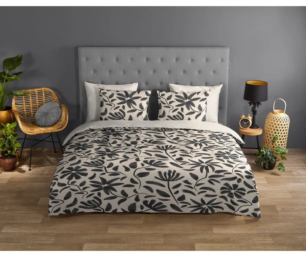 Čierne/béžové bavlnené obliečky na jednolôžko 140x200 cm Emilia – Good Morning