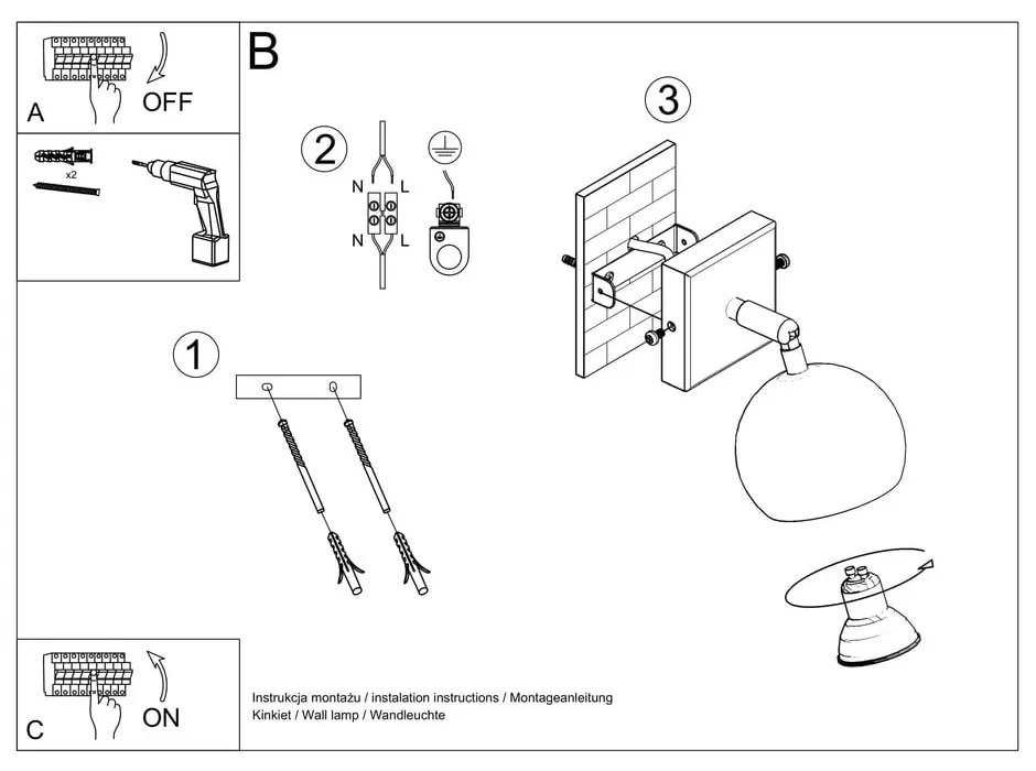 Biele nástenné svietidlo Sollux Ollo