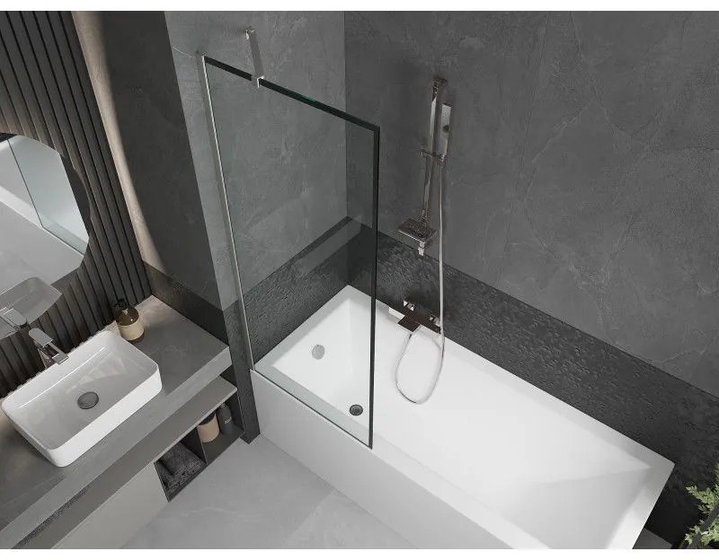 Mexen Next, 1-krídlová vaňová zástena 70 x 150 cm, 6mm číre sklo - čierny vzor, oceľová, 895-070-000-00-70-97