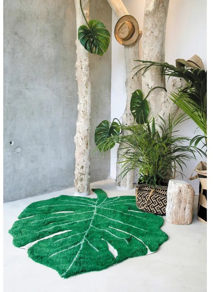 Tmavozelený prateľný ručne tkaný bavlnený detský koberec 120x180 cm Monstera Leaf – Lorena Canals
