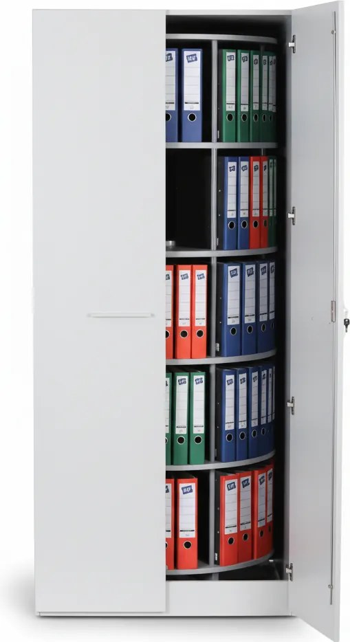 Skriňa s otočným regálom na šanóny, 5 poschodí, uzamykateľná, biela