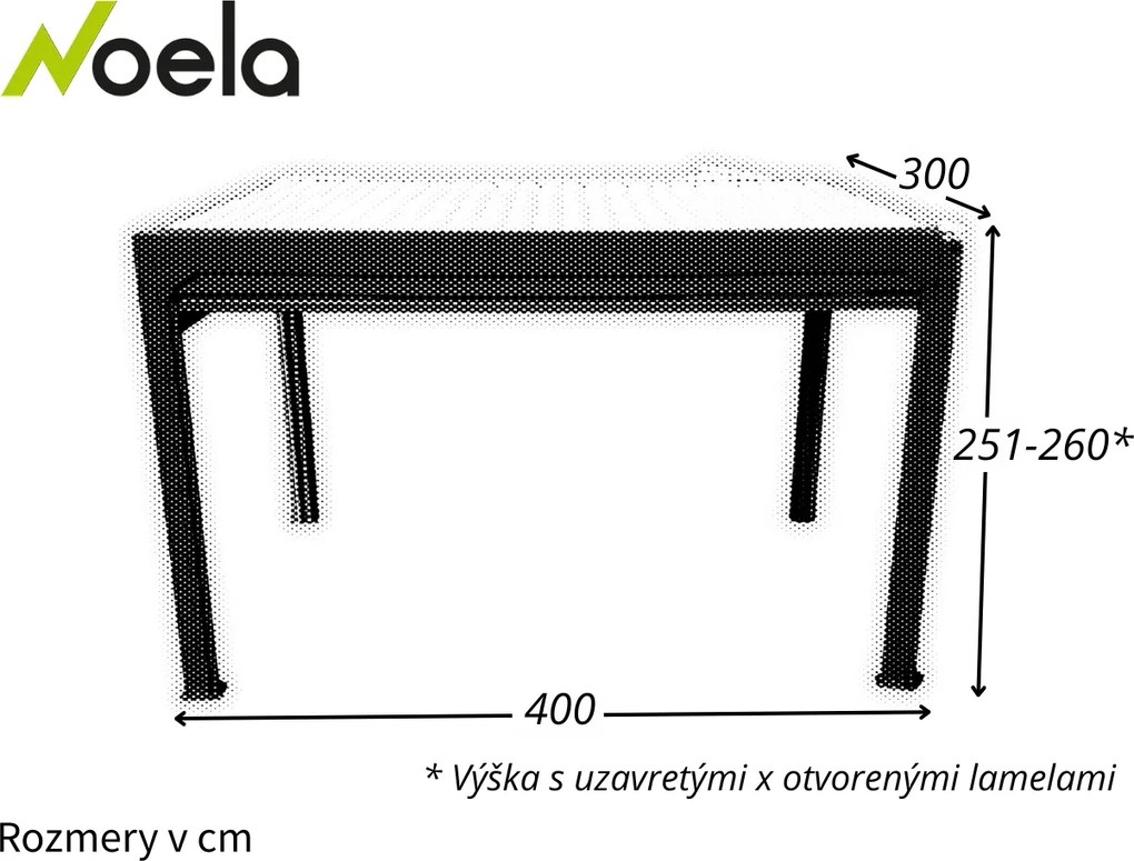 Bioklimatická pergola Noela antracit PREMIUM 3x4 m Farba lamiel: Biela