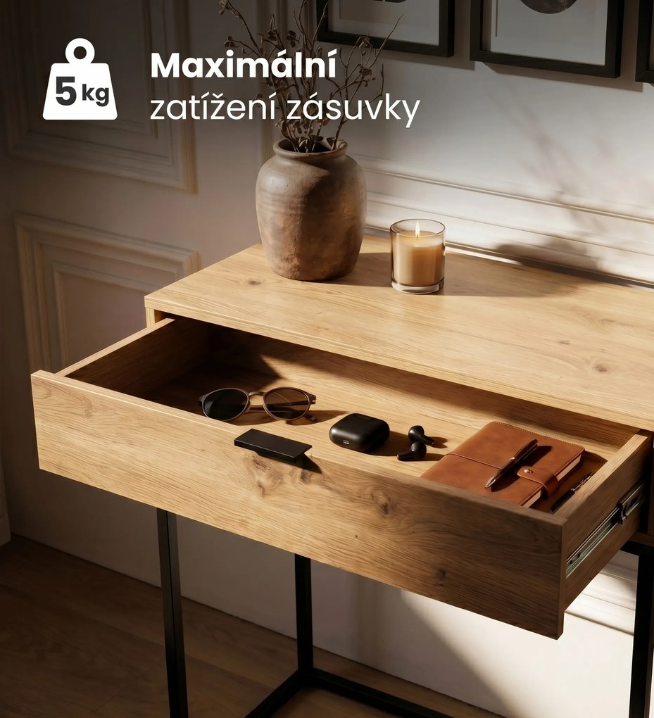 Konzolový stolík Modena 80 cm čierny/dub Artisan