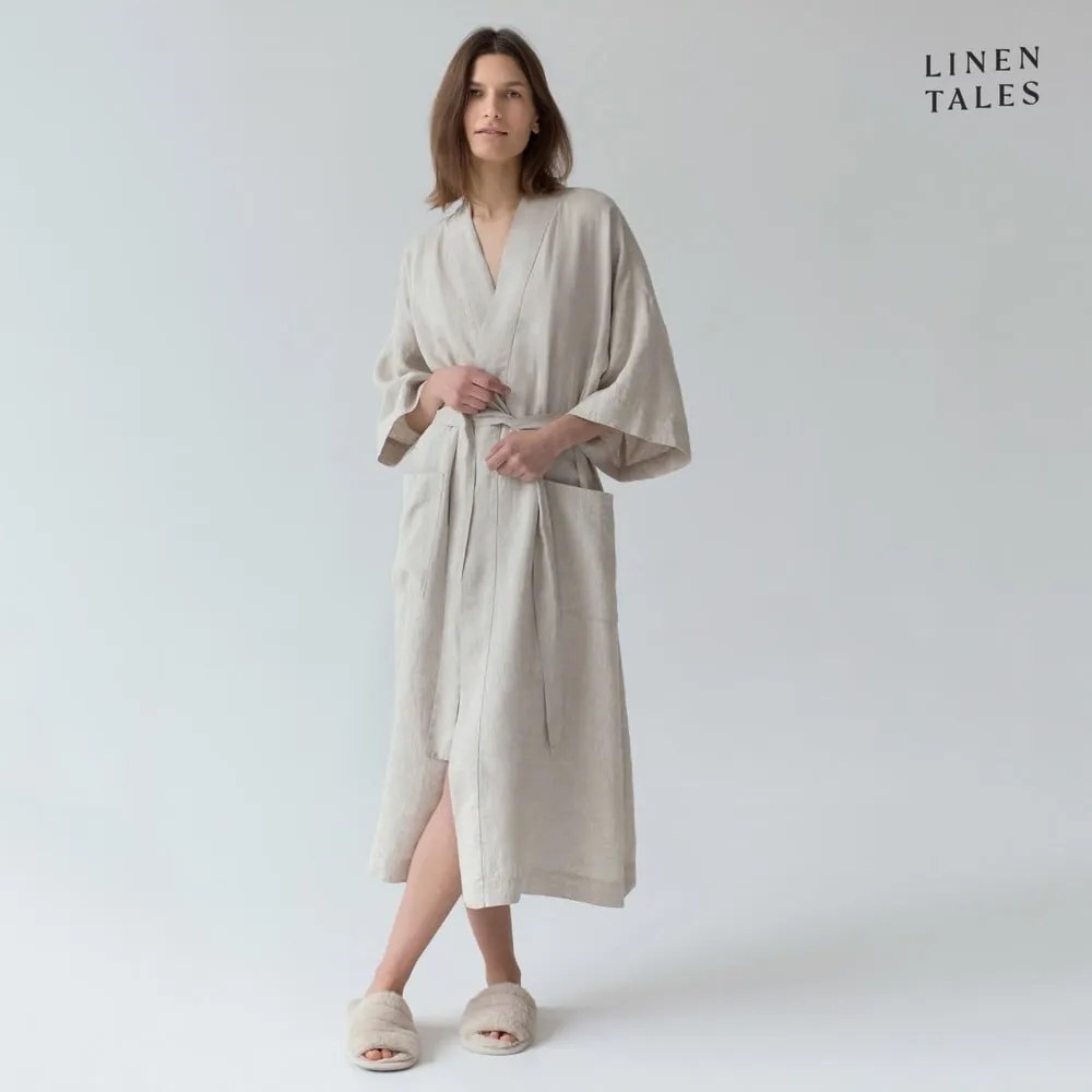 Béžový ľanový župan veľkosť S/M Summer - Linen Tales