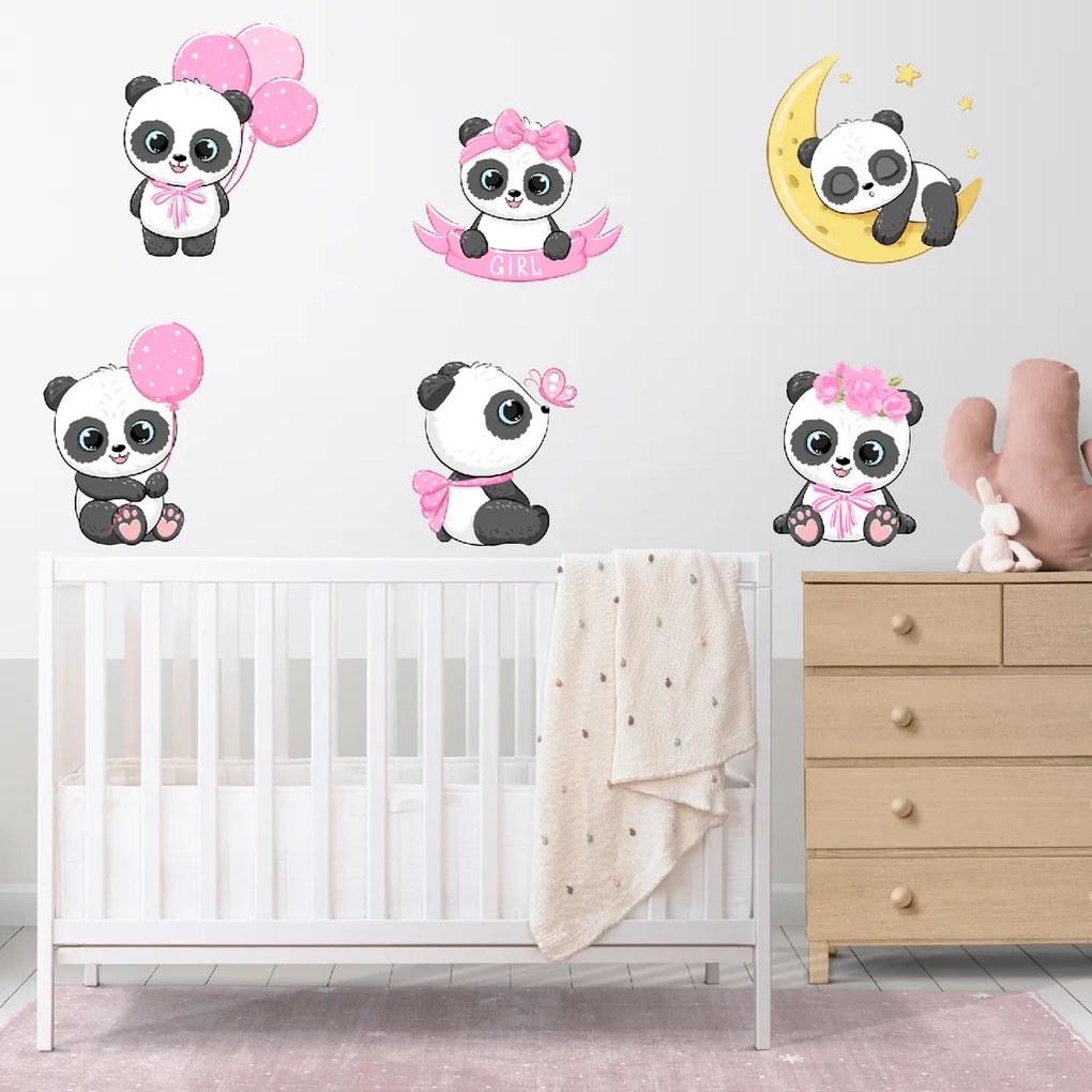 60x120cm Pandy - dievča - textilná nálepka na stenu Materiál: Textilná samolepka