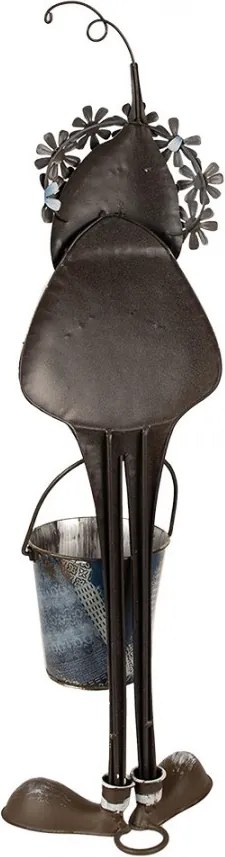 Kovová modrá dekoratívna figúrka škriatok s vedierkom - 19*18*67 cm