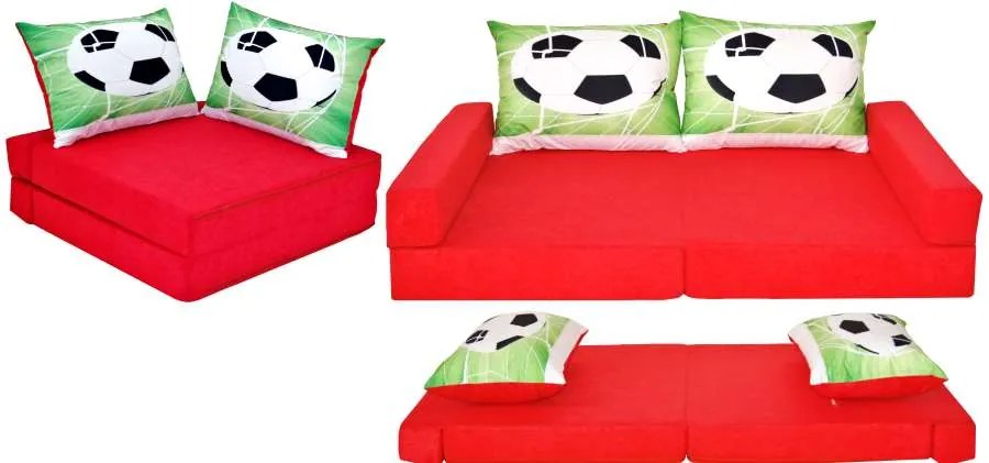Welox Detská pohovka Collage - futbalová lopta, červená