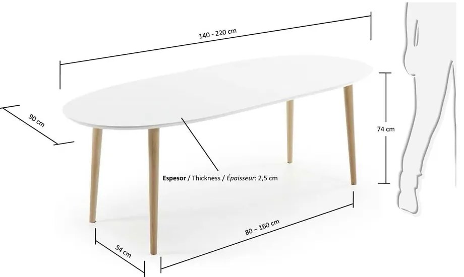 Biely rozkladací jedálenský stôl s bielou doskou 90x140 cm Oqui – Kave Home