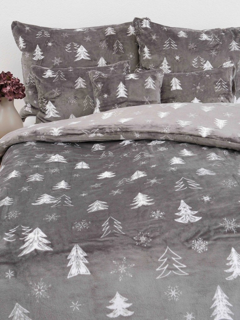 Predĺžené obliečky mikroplyš Exclusive – Stromčeky sivá 140 × 220 cm, 70 x 90 cm