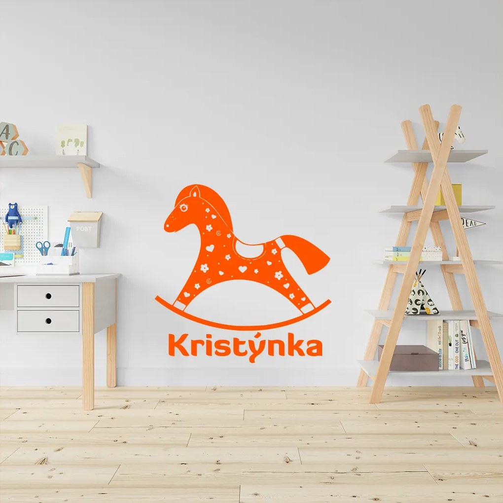Veselá Stena Samolepka Hojdací koník s menom Farba: růžová, Veľkosť: 40 x 40 cm