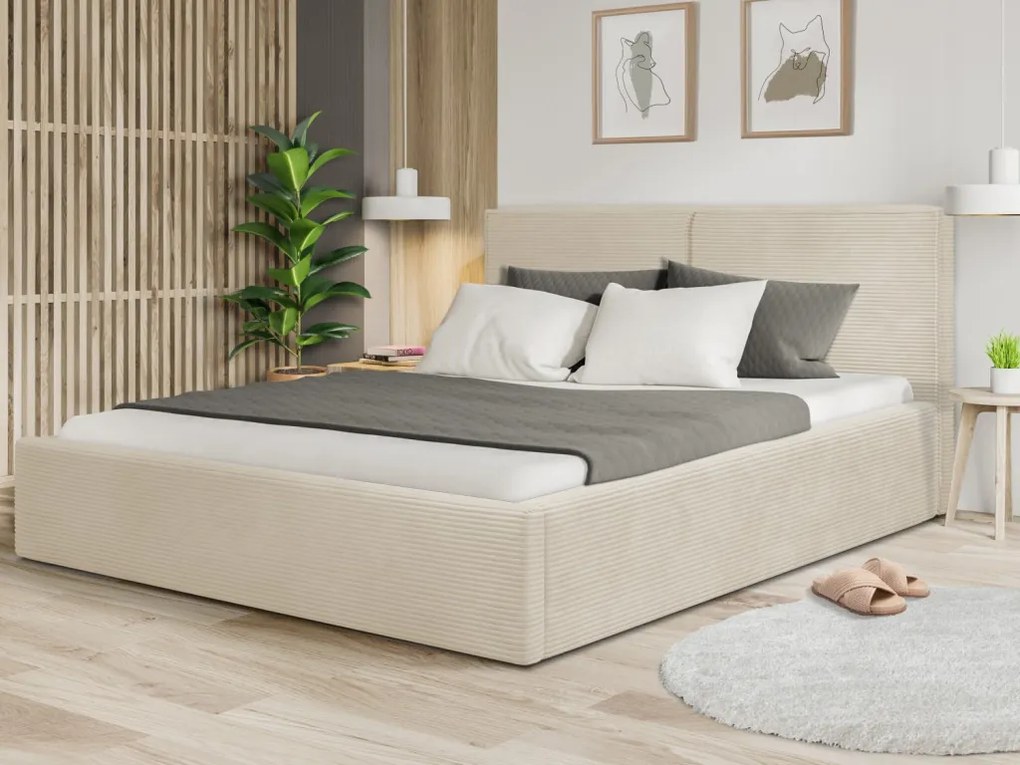 Posteľ Inez 180x200 cm, krémová štruktúrovaná látka