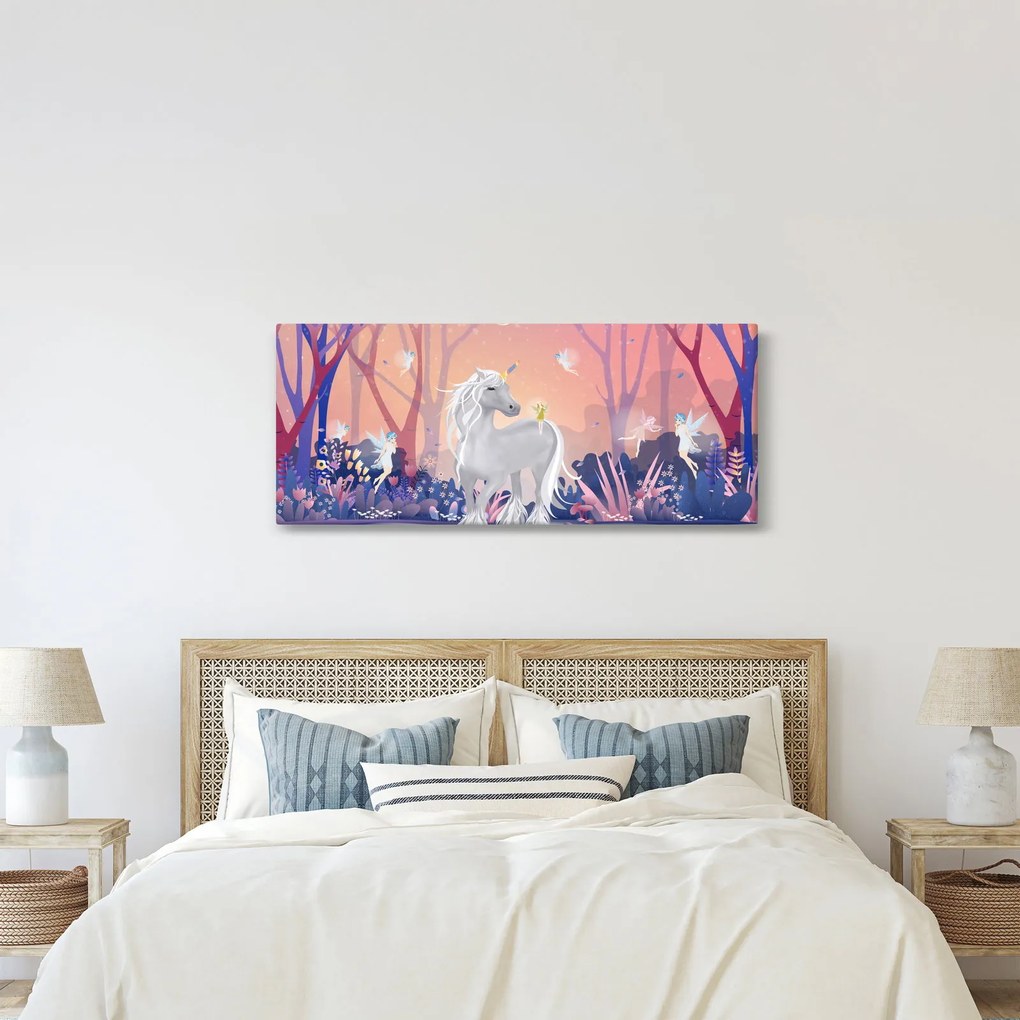 Obraz - Jednorožec v magickom lese (120x50 cm)