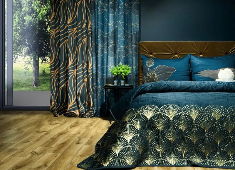 EUROFIRANY Zamatový prehoz, vyrobený technikou "hot press" s potlačou fólie 220 cm x 240 cm tyrkysová 100 % polyester Rozmery textílií: 170 cm x 210 cm