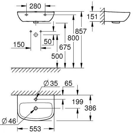 GROHE 39440000 - Umývadlo BAU CERAMIC 553 × 386 mm keramika/biela