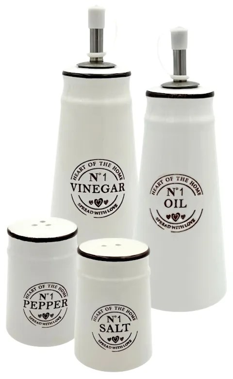Zeller Present Keramické dávkovače na olej a ocot, soľnička a korenička Súprava CERAMIC, biela 4 ks