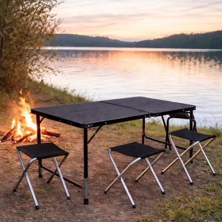 Kempingový skladací stôl so stoličkami – turistický set pre 4 osoby sivá