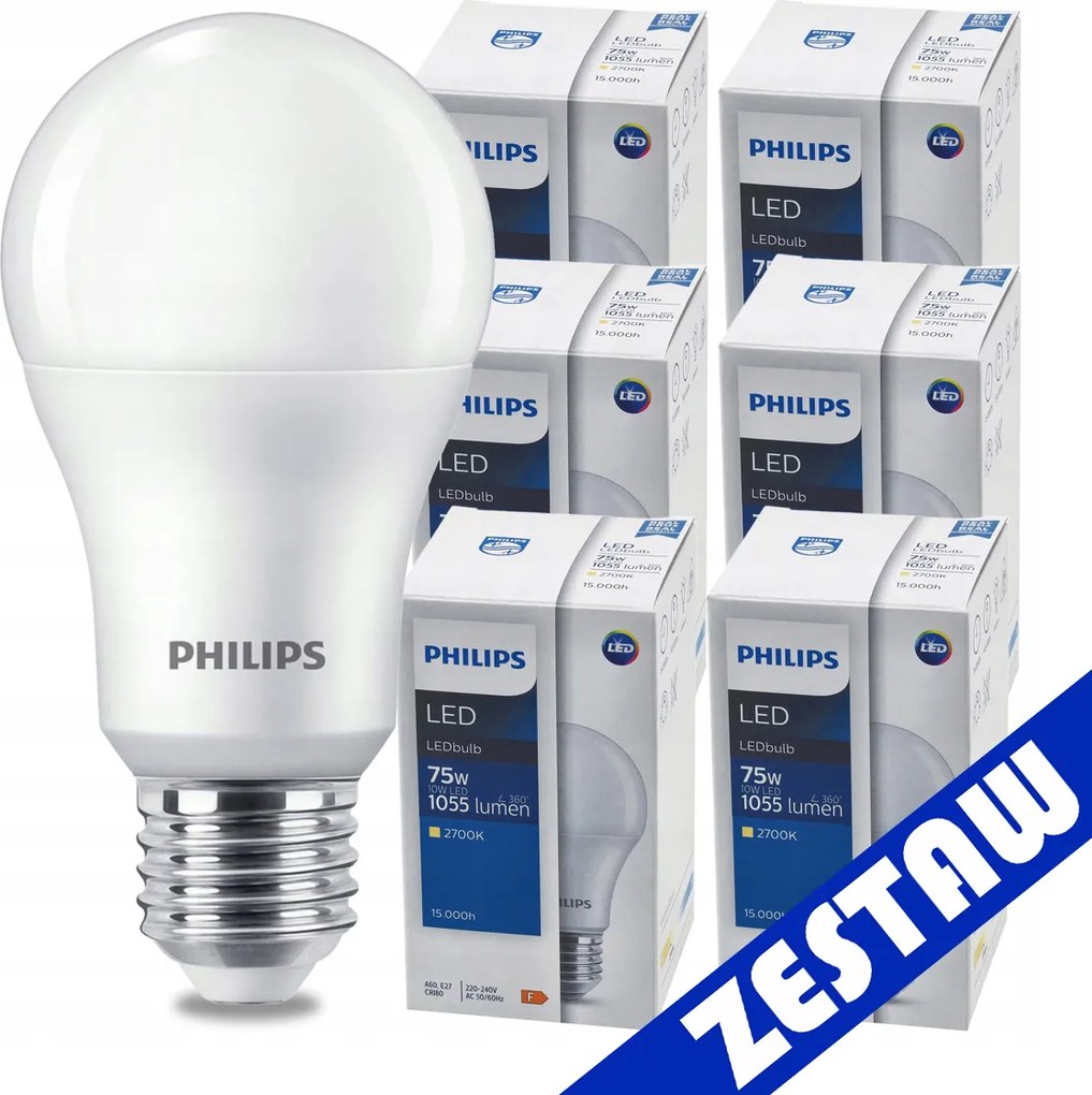 SADA 6 ks LED žiaroviek PHILIPS E27 10W 1055lm - tepla biela