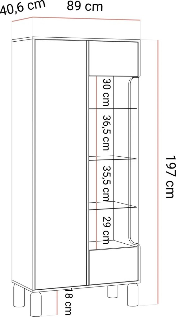 Dizajnová vitrína CAJA dub bookmatch 90 cm