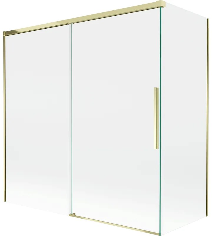 Mexen Rox, 2-krídlová posuvná vaňová zástena 160 + 80 x 150 cm, 8mm číre sklo, zlatý lesklý profil, 8C9-160-080-50-00