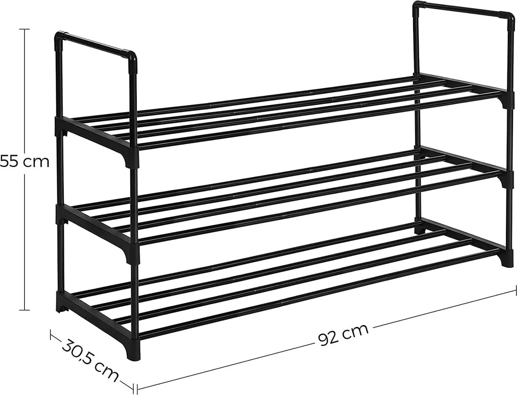 3-úrovňový stohovateľný stojan na topánky, botník, čierny