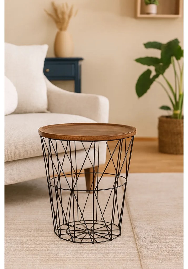 Odkladací drôtený stolík s MDF doskou 37 x 39 cm, čierna