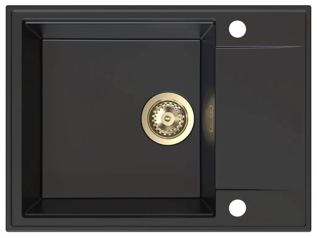 Sink Quality Sink55, kuchynský granitový drez 620x460x215 mm + zlatý sifón, čierna, SKQ-SINK.C.1KKO.XG