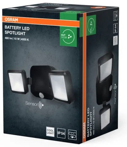 Osram - LED vonkajší nástenný reflektor so senzorom BATTERY 2xLED/5W/4xD IP54