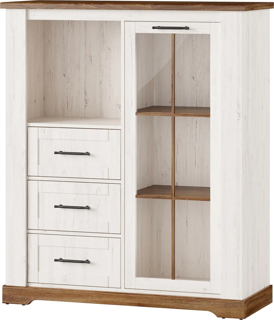 Vintage 1-dverová vitrína so zásuvkami COUNTY 15