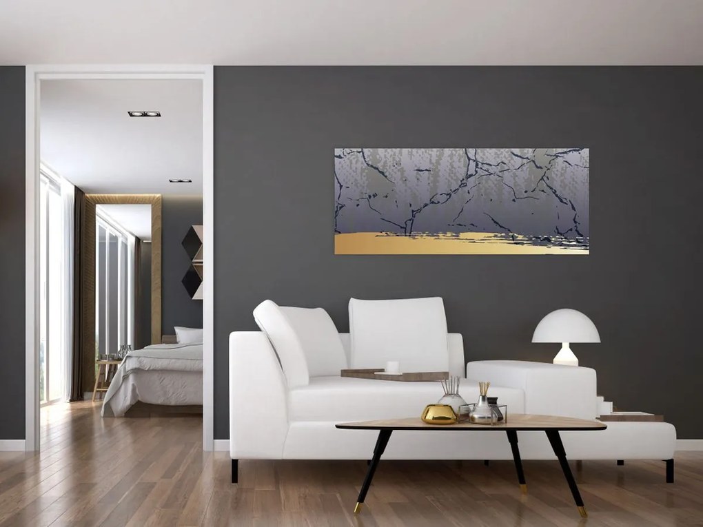 Obraz - Modrá a zlatá abstrakcia N⁰1 (120x50 cm)