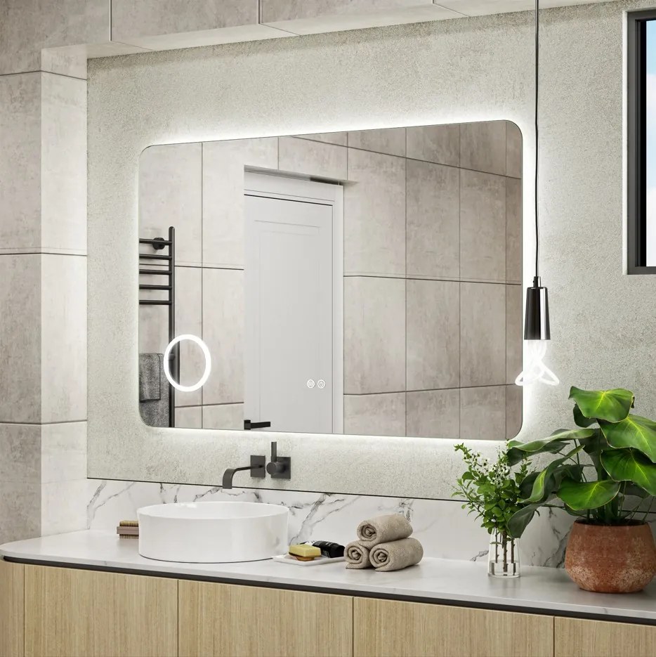 Erga Myra, LED zrkadlo 120x80 cm s kozmetickým zrkadlom 3x zväčšenie, 4598 lm, 3 farby svetla, zadné osvetlenie, ERG-V01-MYRA-1280-00