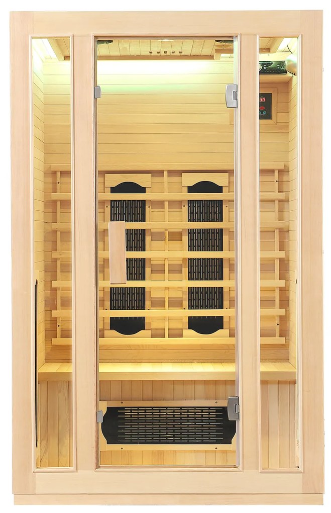 Juskys Infračervená sauna/tepelná kabína Nyborg S120K s keramikou, panelovým radiátorom a drevom Hemlock