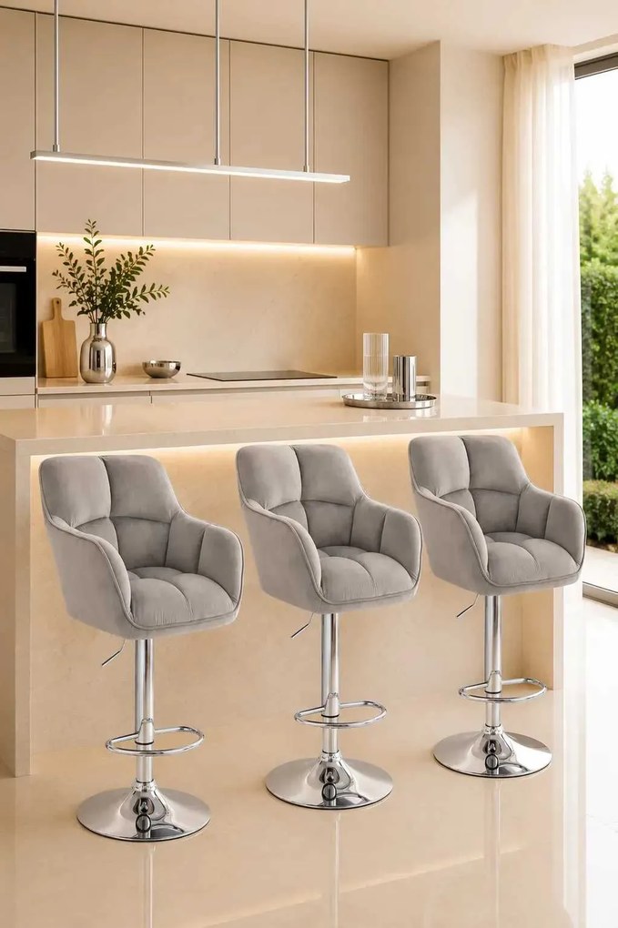 LuxuryForm DESIGN Barová stolička AMALFI VELUR na striebornom tanieri - svetlosivá