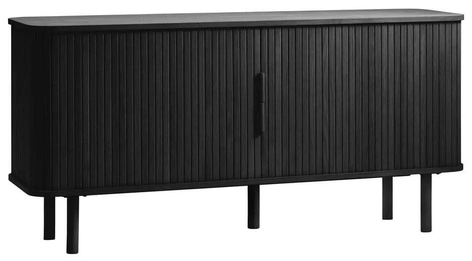 Čierna nízka komoda v dekore duba s posuvnými dverami 76x160 cm Cavo – Unique Furniture