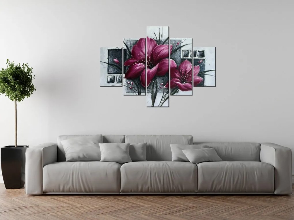 Gario Ručne maľovaný obraz Nádherná magnólia - 5 dielny Rozmery: 100 x 70 cm