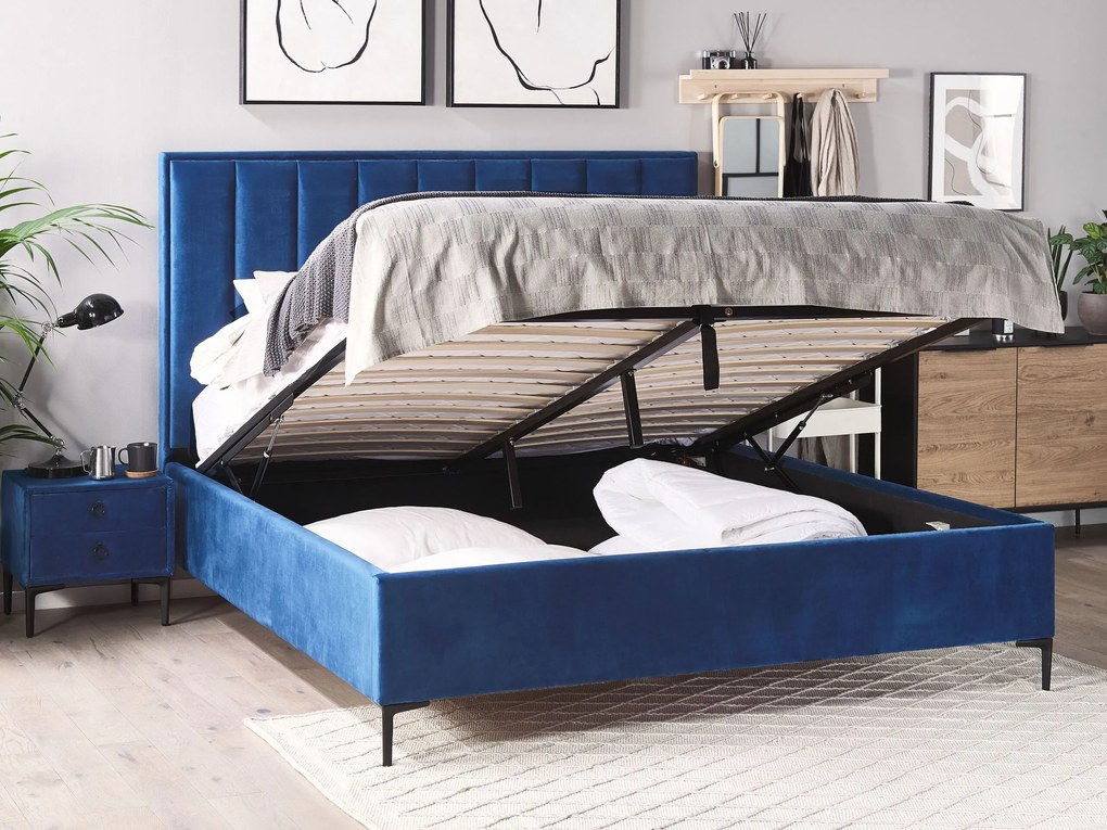 Zamatová súprava nábytku do spálne 160 x 200 cm modrá SEZANNE Beliani