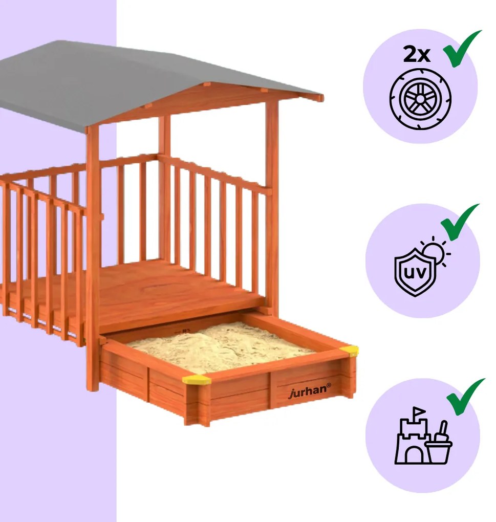 Jurhan Pieskovisko s verandou SUNNY, 130x130x143cm, hnedá/šedá