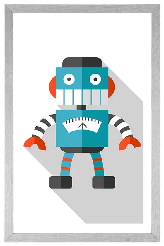 Plagát s paspartou modrý robot na bielom pozadí - 30x45 silver