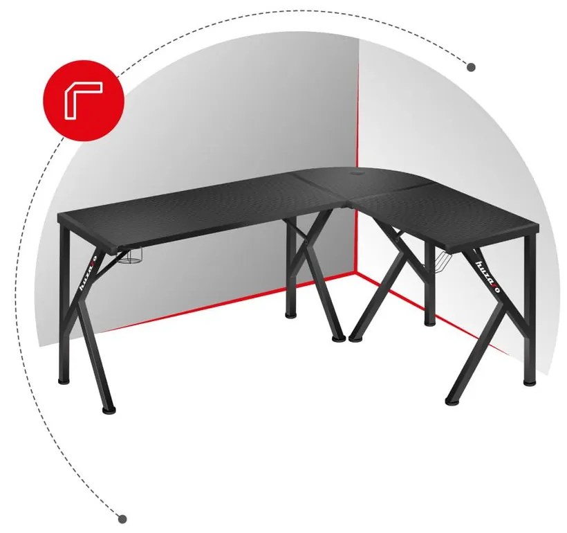 Huzaro Rohový herný stôl Hero 6.3 - černá