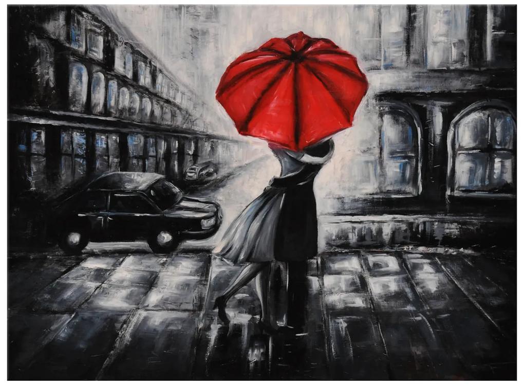 Gario Ručne maľovaný obraz Červený bozk v daždi Veľkosť: 120 x 80 cm