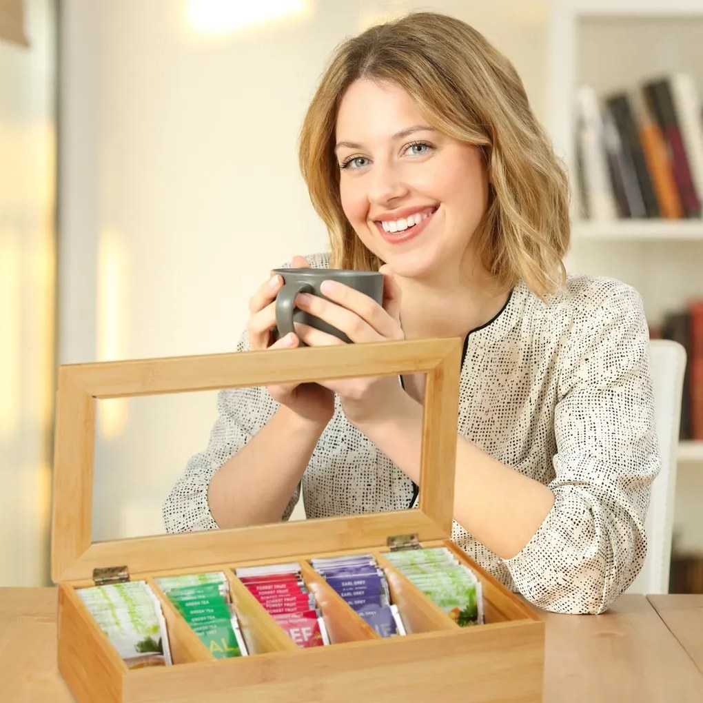 Kesper Bambusový organizér na čaj, krabička na čaje, 5 priehradiek