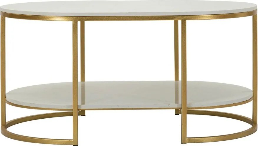Biely/v zlatej farbe konferenčný stolík s mramorovou doskou 60x90 cm Izmir – Mauro Ferretti